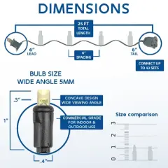 Novelty Lights 25 Feet Long, 50 Mini Black Wire Christmas Lights, End To End Connectable, UL Listed for Indoor/Outdoor Use