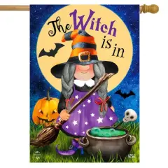 The Witch Is In Halloween House Flag Full Moon Cauldron 28" x 40" Briarwood Lane