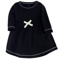 Touched by Nature Baby and Toddler Girl Organic Cotton Long-Sleeve Dresses 2pk, Black Red Heart