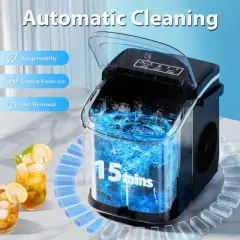 R.W.FLAME Ice Makers Countertop with Handle,26.5Lbs/24H,9 Cubes in 6 Mins,2 Sizes of Bullet Ice,Portable Ice Maker Machine with Self-Cleaning