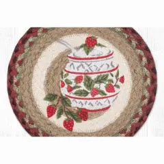 Earth Rugs Jam Jar Strawberry Round Trivet &ndash; 10" Fruit Print on Braided Natural Jute Table Mat