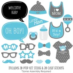 Big Dot of Happiness Baby Boy - Baby Shower Photo Booth Props Kit - 20 Count