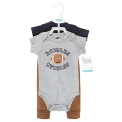 Hudson Baby Infant Boy Cotton Bodysuit and Pant Set, Football Huddles Short-Sleeve
