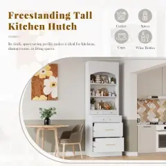 83.7" Tall Freestanding Kitchen Pantry Cabinet with Faux Marble Countertop, 5 Storage Drawers, Adjustable Shelf, Hutch for Kitchen or Dining Room