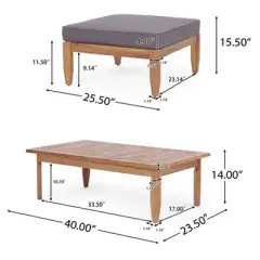 FIONECA Mid-Century Modern Ottoman & Coffee Table Set, Solid Wood Frame with Water-Resistant Cushions, Living Room or Patio Use