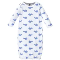 Hudson Baby Infant Boy Cotton Long-Sleeve Gowns 3pk, Blue Whales, 0-6 Months