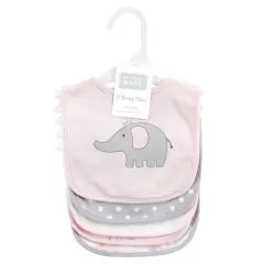 Hudson Baby Infant Girls Cotton Bibs, Pink Gray Elephant, One Size
