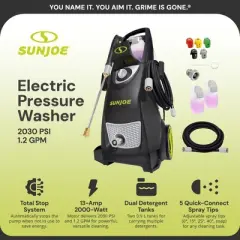 Sun Joe Electric Pressure Washer, Portable 14.5 Amp Corded Power Washer with Wheels, Extension Wand, and 5 Hose Nozzles, SPX3000