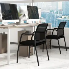 Costway Waiting Room Chair Set of 2/4/6/8/10/12 Office Guest Chairs with Ergonomic Mesh Backrest Sturdy Arms & Cushioned Seat Black
