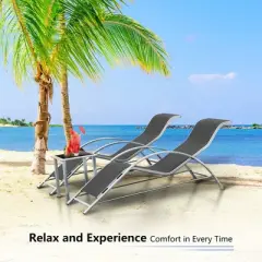 Outdoor Chaise Lounge Chairs，Portable Set of 3,Aluminum Patio Chaise Lounge 2 Chair Set with Table, for Poolside, Garden, and Beach (Black)