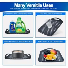 5 Star Super Deals Non Slip Serving Tray With Handles - Rubber Silicone Grip Anti Spill Plastic Food Carrying Tray - TV Dinner Tray