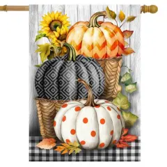 Briarwood Lane Fall House Flag 40x28 For Outdoor Pumpkin Basket Stack For Fall House Flag