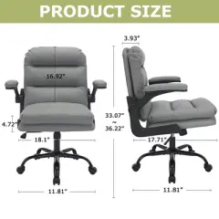 VECELO High Back Desk Chair PU Office Chair Upholstered Padding Swivel Computer Task Chair With Flip-Up Arms and Adjustable Height White/Gray