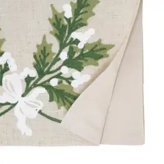 Saro Lifestyle Linen Blend Holly Leaves Table Runner, 16"x70", Natural