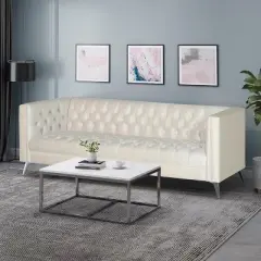 NicBex 86.75 Inch Tufted 3-Seater Sofa Couch with Iron Legs for Living Room,Office,Apartment