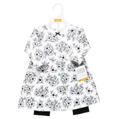 Hudson Baby Toddler Girl Quilted Cotton Dress and Leggings, Black Toile