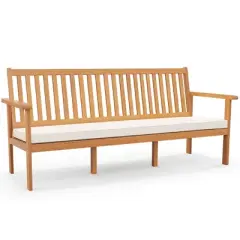 Costway Outdoor 3-Seat Wood Bench 64 Inches Extra Long Acacia Chair with Seat Cushion