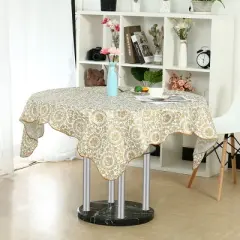 PiccoCasa Vinyl Water Oil Resistant Golden Turntable Flower Printed Tablecloths 53" x 53" 1 Pc