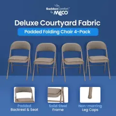 MECO Sudden Comfort Deluxe Courtyard Fabric Padded Folding Chair with Chicory Lace Steel Frame & Contoured Backrest for Indoor Outdoor Use, (Set of 4)