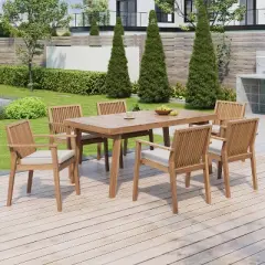 Christopher Knight Home Caitlyn Rustic 7 Piece Patio Acacia Wood Dining Set with Cushions