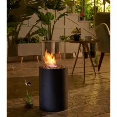 8.25"x19.25" Ventless Smokeless Glass & Black Metal Column Tabletop Fire Pit - Danya B.
