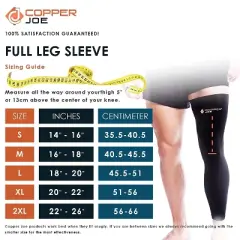 Copper Joe Full Leg Compression Sleeve - Support for Knee, Thigh, Calf, Arthritis, Running and Basketball. Single Leg Pant For Men & Women