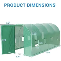 Acekool Walk-In Greenhouse - 15x7x7ft Galvanized Steel Frame, 8 Windows, PE Cover for Year-Round Gardening