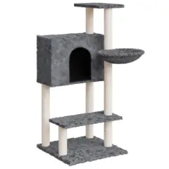 vidaXL Cat Tree Dark grey Engineered wood, plush, sisal Medium Modern