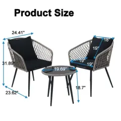 3 Piece Patio Bistro Set, Outdoor Wicker Apartment Balcony Furniture Sets, Rattan Table and Chairs Set of 2 for Porch Backyard Lawn Poolside Deck