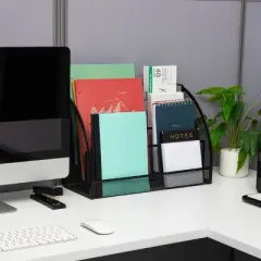 4 Tier Mesh Document Holder Black - Mind Reader: Metal Desk Organizer for Office Supplies & Organization