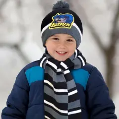 Batman Boys Winter Hat, Mittens, and Scarf Set, Toddlers Ages 2-4