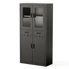 Cabinet, Bookbox, Sliding Door, Drawer, Keyed, Spare Key Included, Movable Shelf, Steel, Steel Library, Locker, Storage, Office, Commercial Use,Black