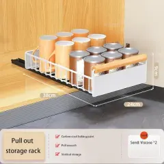 Acekool Pull-Out Cabinet Telescopic Drawer &ndash; Extendable Metal Storage Shelf with Smooth Sliding for Kitchen & Bathroom Cabinets