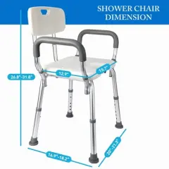 Adjustable Height Shower Chair for Seniors & Elderly - 330lb Heavy Duty Bath Seat with Slip-Resistant Legs, Backrest | Bathroom Safety Equipment