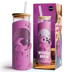 Ototo 17 fl oz Wicked Brew Glass Tumbler with Lid and Straw, Silicone, Glass, and Bamboo Purple