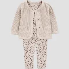 Carter's Just One You&reg; Baby Girls' 3pc Thermal Cheetah Printed Jacket & Pants Set - Tan