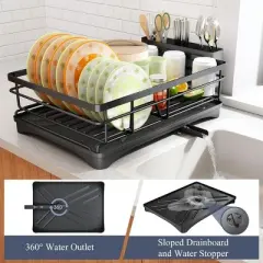 SEVOBAL Dish Drying Rack Dish Rack for Sink Large Dish Rack Drainboard Rustproof Dish Drainer with Utensil Holder Kitchen, Black, 17.16"*12.68"*5.07"