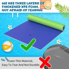 Huxxion Floating Water Mat 9/12/18 Ft, 3 Layer Tear Resistant XPE Foam Floating Mat for Lake Pool Beach and Ocean