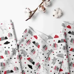 Bacati - Woodland Animals Red Black Gray Printed 100 percent Cotton Universal Baby US Standard Crib or Toddler Bed Fitted Sheet