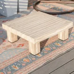 Moda Furnishings W27.1" x H10.1" Outdoor Patio Aluminum Wood Grain Square Coffee Table