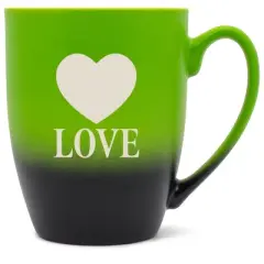 100 North Heart 10 Ounce Green and Black Two Toned Ombre, Comfortably Fits Your Hands, Ceramic Tea Coffee Cup Mug, Love