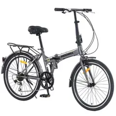 Gulches Urban Folding City Bike 24", Steel Frame, 7-Speed Shimano Derailleur, Dual V-Brakes, 24"&times;1.5 Black Anti-Slip Tyres