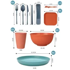 Itopfox 48 Pcs Dinnerware Sets, Unbreakable Plates & Bowls, Reusable for 4, Travel Camping Picnic Home Party Cutlery Set, Dishwasher Microwave Safe
