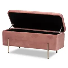 Rockwell Blush Velvet Metal Storage Bench Pink/Gold - Baxton Studio