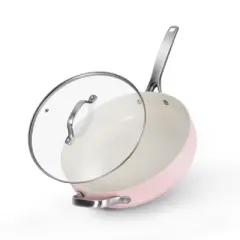 ZACHVO 4 Quart Macaron Saute Pan with Cove, Pink