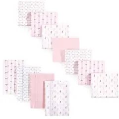 Luvable Friends Infant Girl Cotton Flannel Burp Cloths and Receiving Blankets, 11-Piece, Girl Feathers, One Size