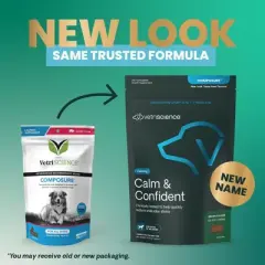 VetriScience Calm & Confident Chew for Dogs, Calming Behavior and Anxiety Support, Bacon Flavor, 120 Count Bag