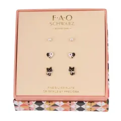 FAO Schwarz Gold Tone Kitty  Trio Earring Set