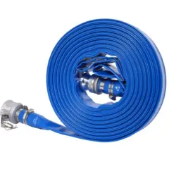 Syemin Drip Irrigation 100Ft Pool Backwash Hose, Heavy Duty Reinforced Blue Flat Water Discharge Pump Hoses for Swimming Drain Pools, Blue, 2"*2"*2"