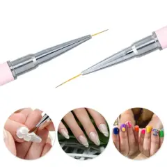 Unique Bargains Double Ended Nail Art Brush Gel Polish Striping Nail Art Design Pen Painting Tools for Home DIY Manicure Pink